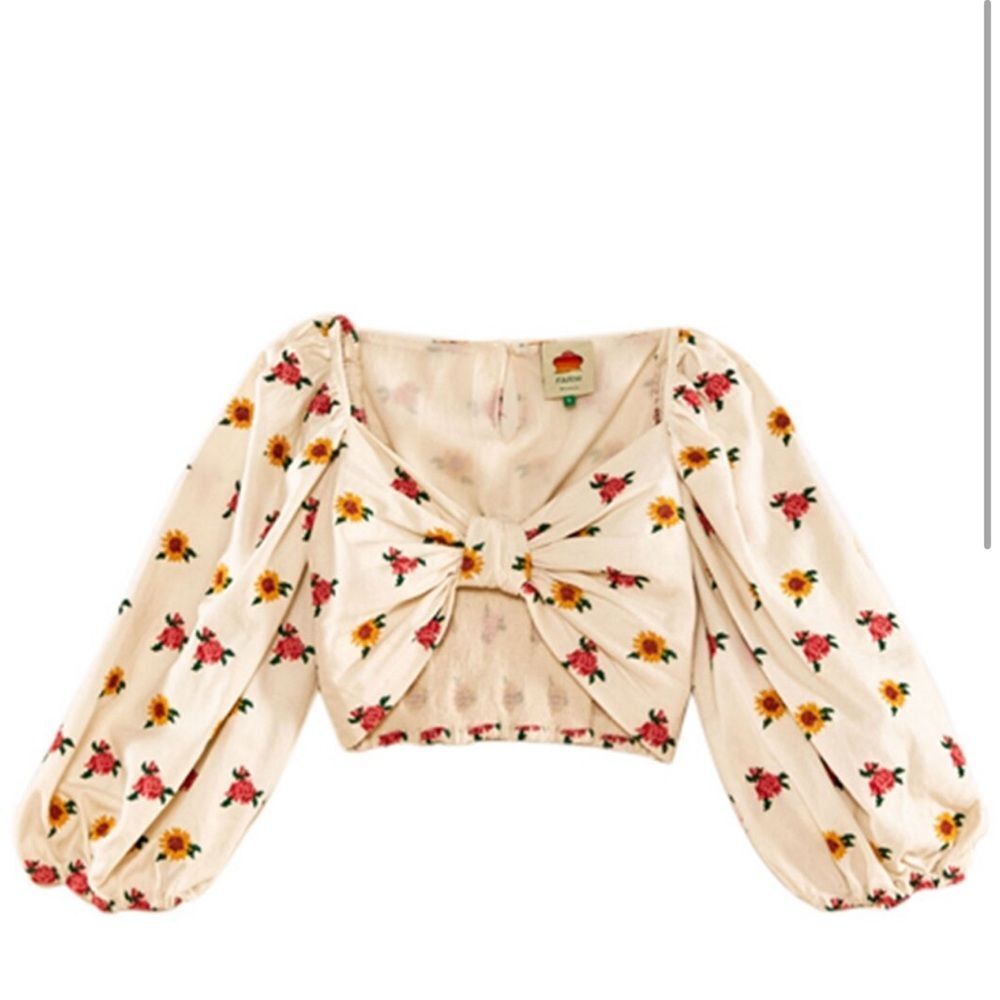 FARM Rio Cream Floral Crop Top with Yellow and Pink